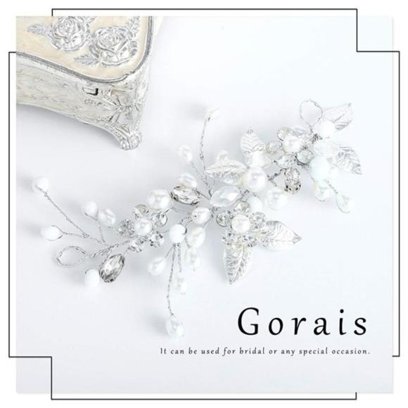 GORAIS Bride Wedding Hair Vine Silver Pearl Bridal Headpieces Leaf Hair